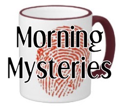 Morning Mysteries graphic depicting a coffee mug with a fingerprint design
