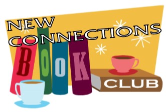 New connections book club graphic with books and coffee cups