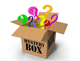 cardboard box with question marks inside