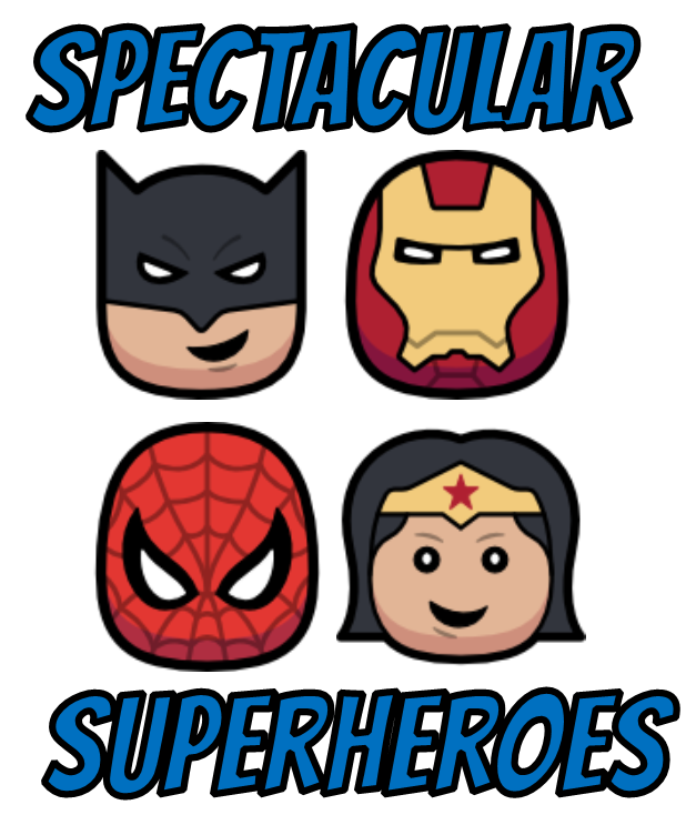 cartoon batman, ironman, spiderman, & wonderwoman faces