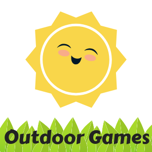 Sun with grass and text "outdoor games"