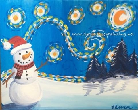 snowman starry night painting