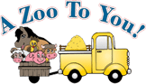 yellow truck pulling a wagon of farm animals