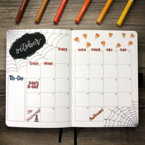 October spread in bullet journal