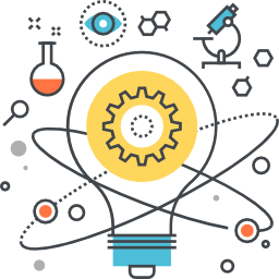 illustration of lightbulb with science symbols