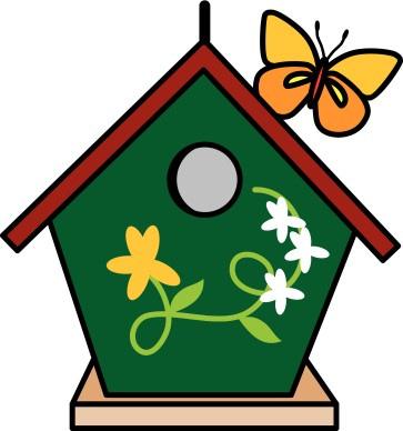 Green bird house with butterfly