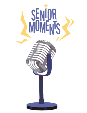 senior moments text with microphone icon