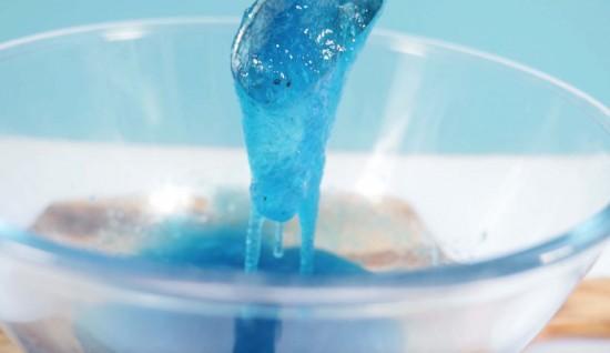 glass bowl with blue slime