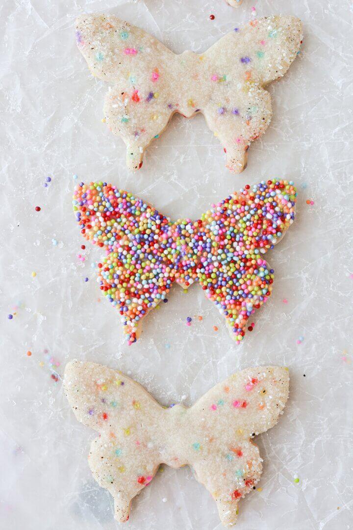 butterfly shaped cookies with multicolor sprinkles